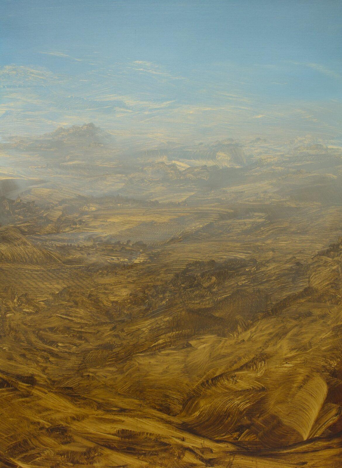 Stefan Peters, Vistas, Olie op bladgoud op houten paneel, 2020, 90 x 120 cm