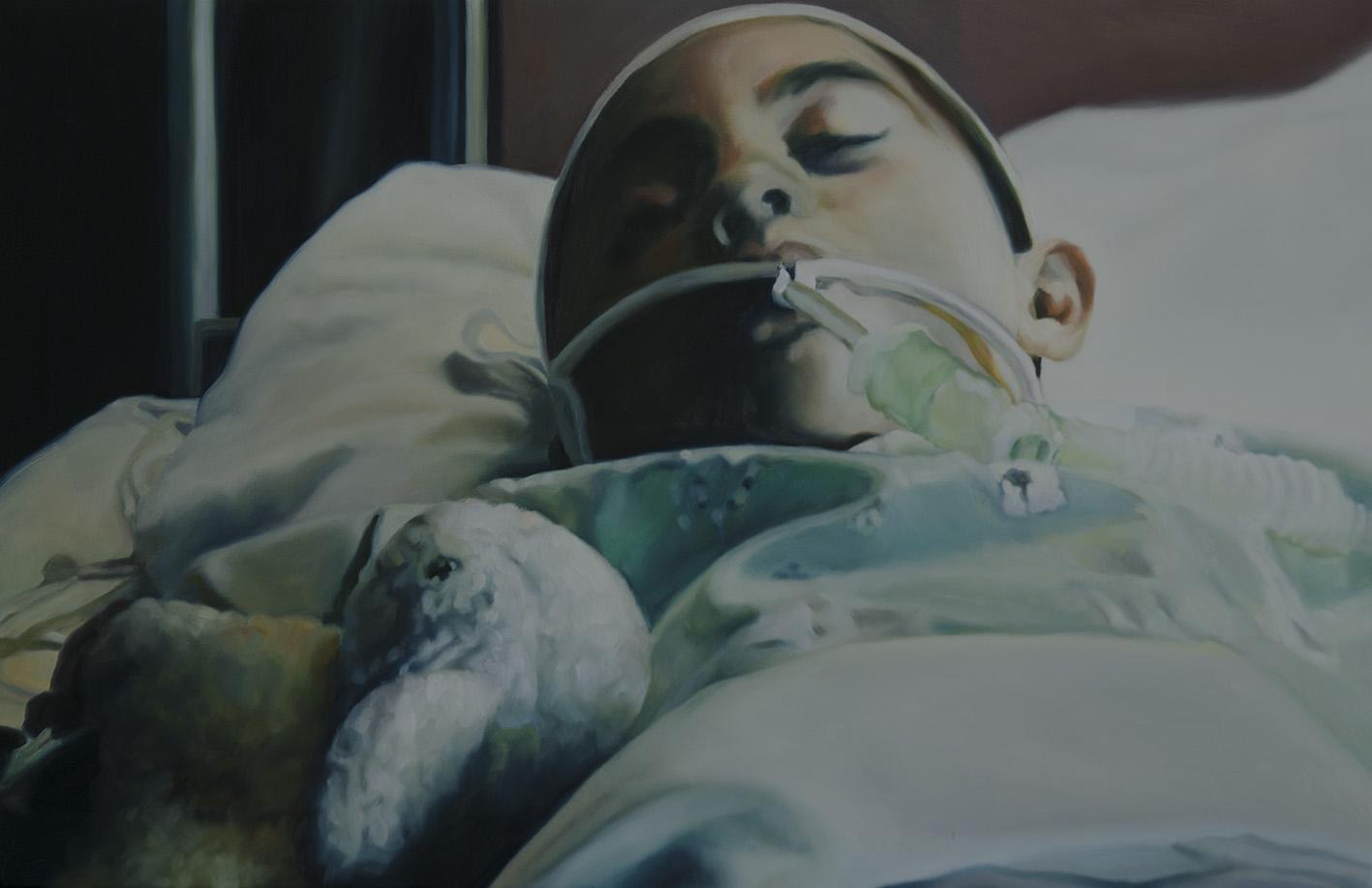 Mieke Teirlinck, Oorlogskinderen, Olie op doek, 50 x 80cm