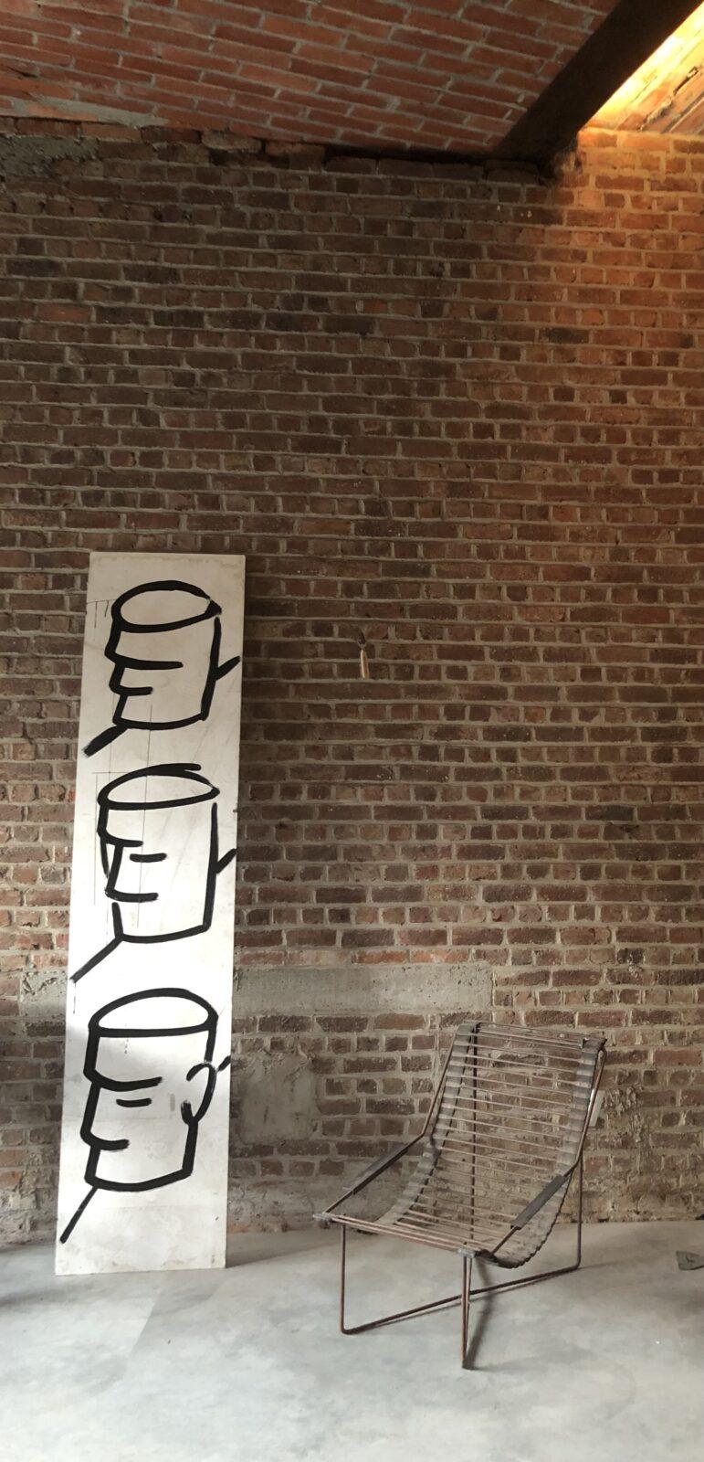 Frits Jeuris, Zonder titel, Chinese Inkt op multiplex, 240 x 60 cm