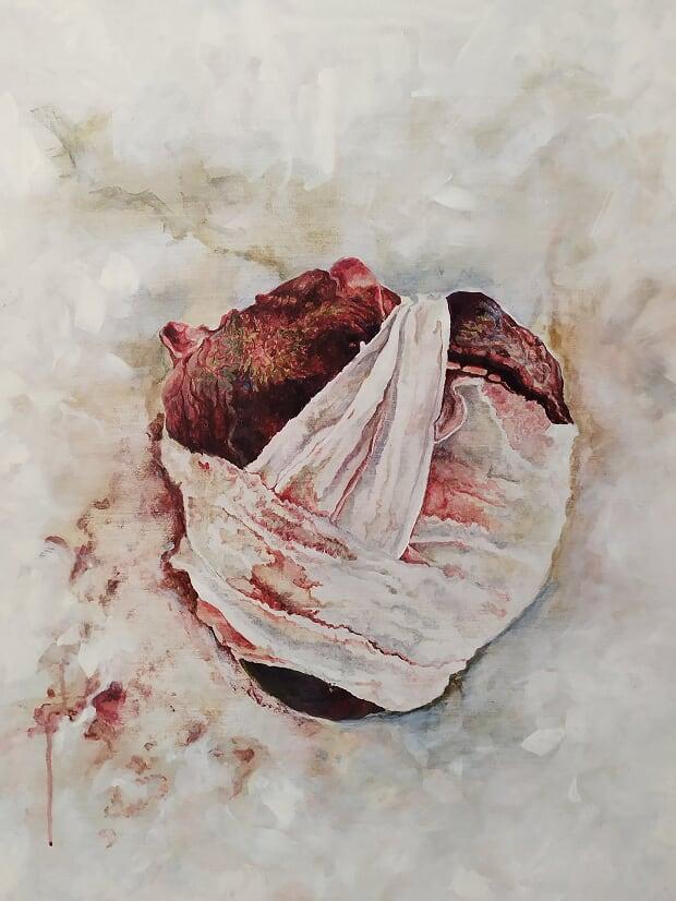 Inge de Schuyter, Hoe moet het nu, Acryl op hout, 2015