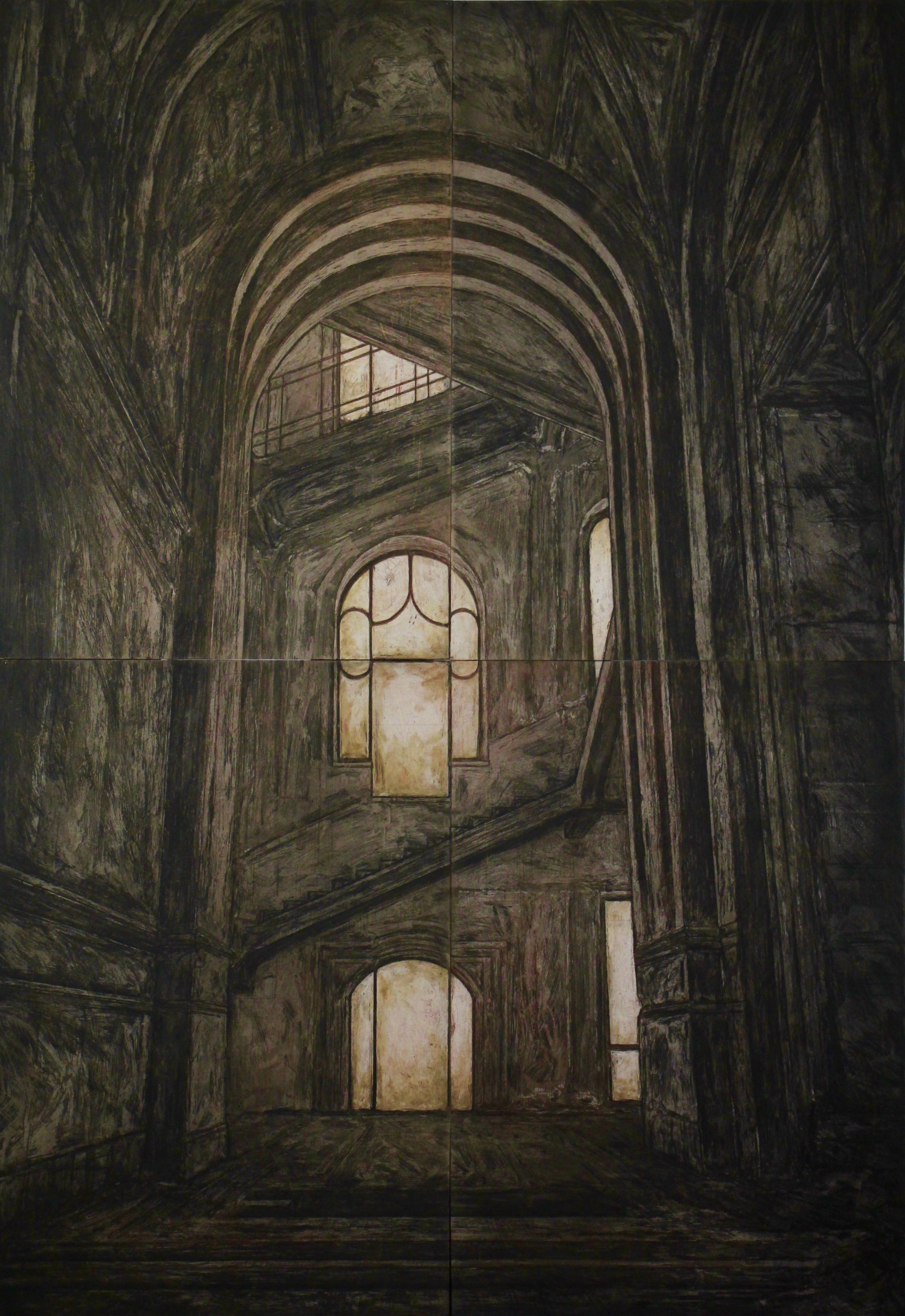 Peter De Koninck, Arches/staircase, 3 x, Kleurets, gedrukt op Zerkall 450 grs., 2021, 4 x 100 x 70 cm