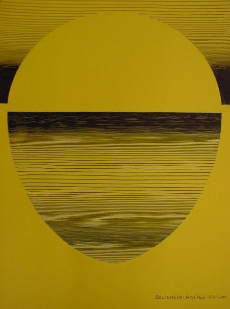 Michel Seuphor, Sol calix, facies Ovum I, inkttekening op geel karton, 1973, 67cm x 51cm