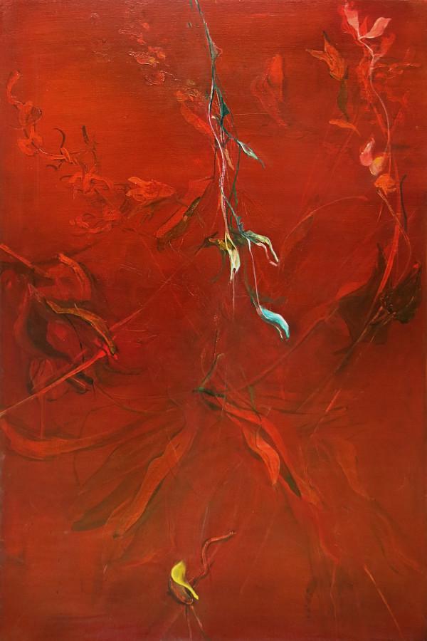 Stéphanie Leblon, Red garland fragments, olie op doek, 2021, 80 x 120 cm